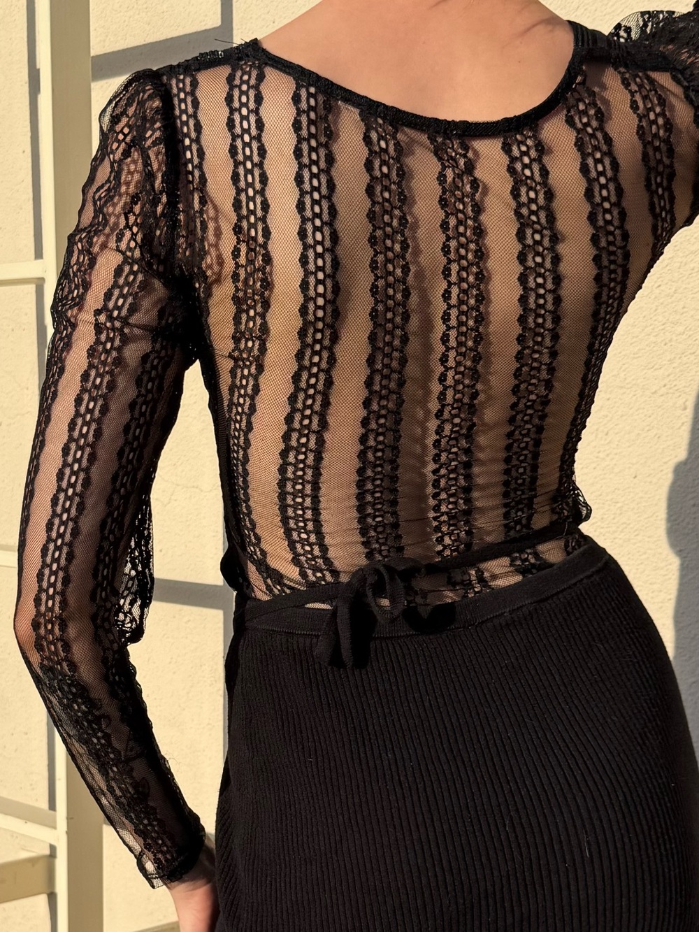 Lace-Back Black Long Sleeve Bodysuit